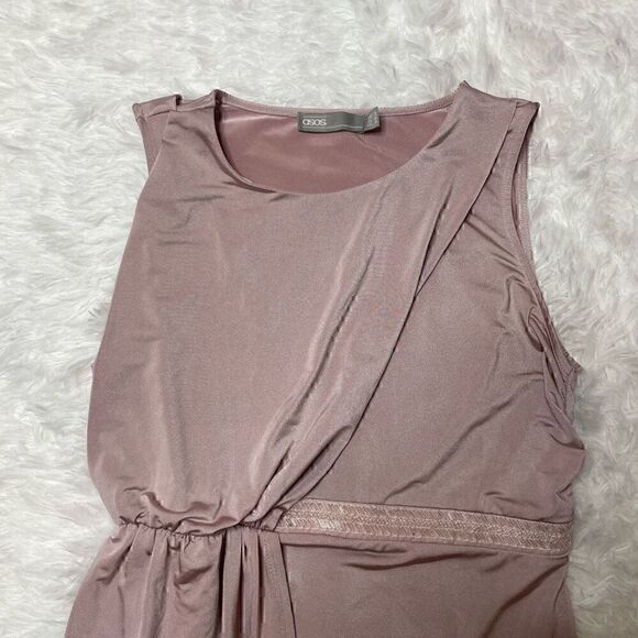 Asos Dress Satin Stretch Champagne Pink Size 4 Small Maxi Sleeveless Beaded - Picture 2 of 14